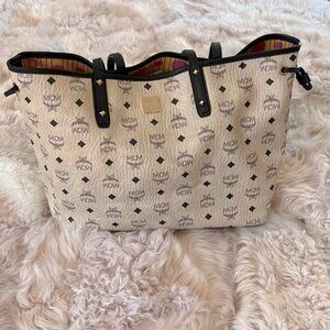 MCM Medium Tote Bag Leather Beige Flawless